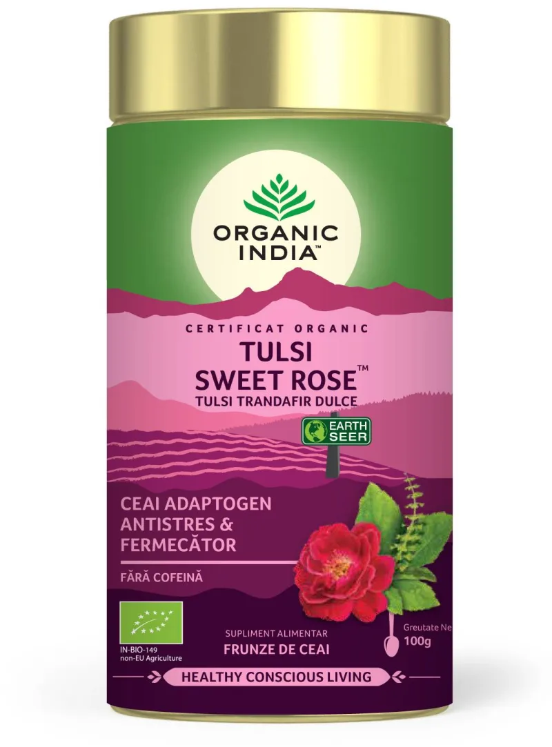 Ceai Tulsi cu Trandafir dulce - eco-bio - 100g - Organic India — preț și oferte