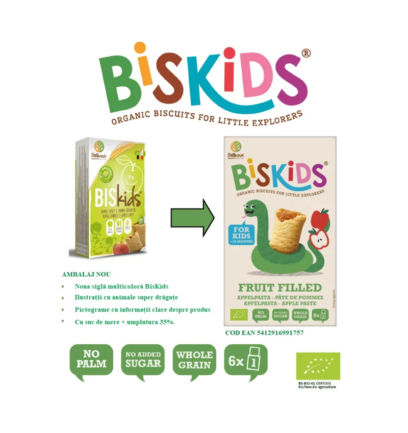 Biscuiti Biskids cu umplutura de mar pentru copii, fara zahar, eco-bio, 150g Belkorn — preț și oferte