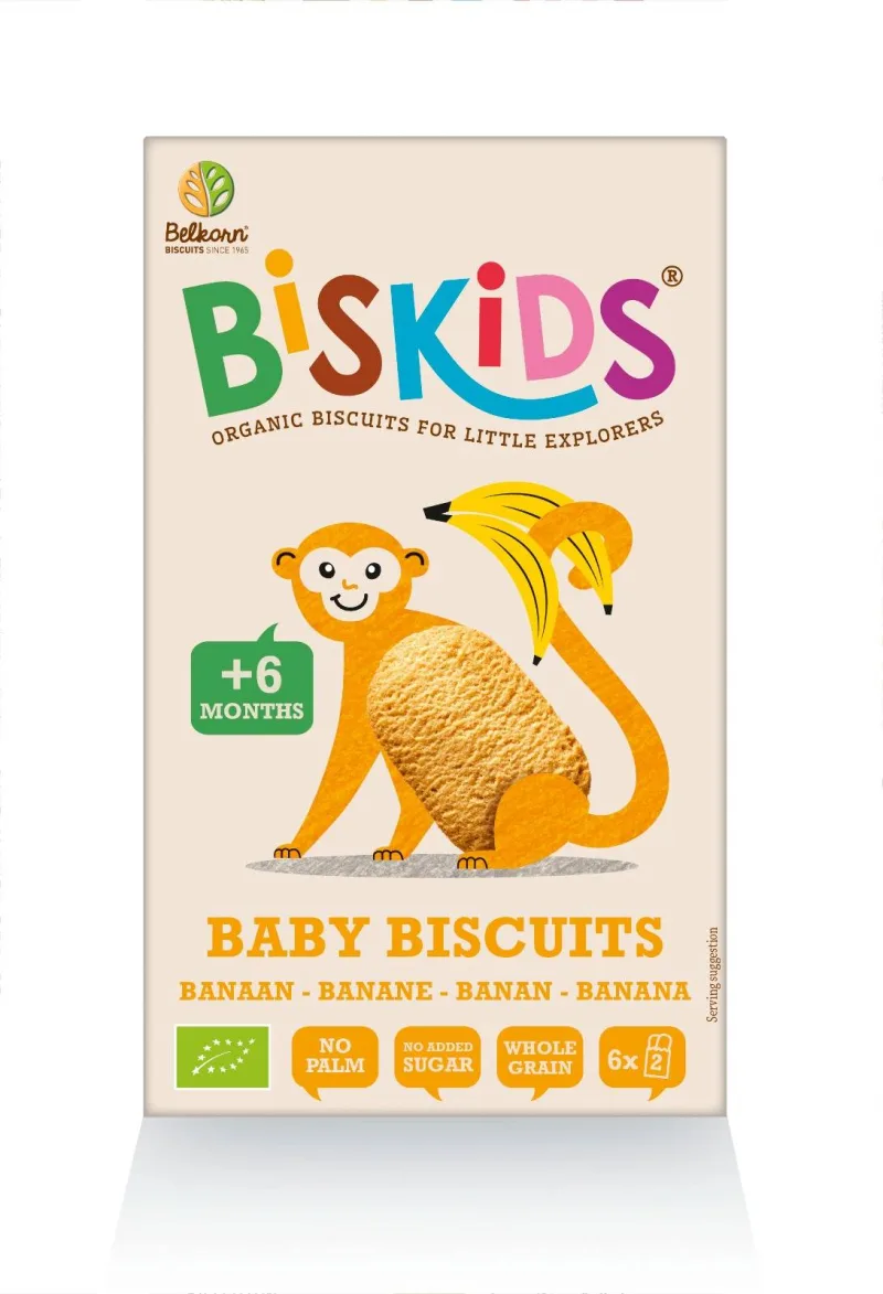 Biscuiti biskids cu banane, fara zahar (de la 6 luni) eco-bio 120g - Belkorn — preț și oferte
