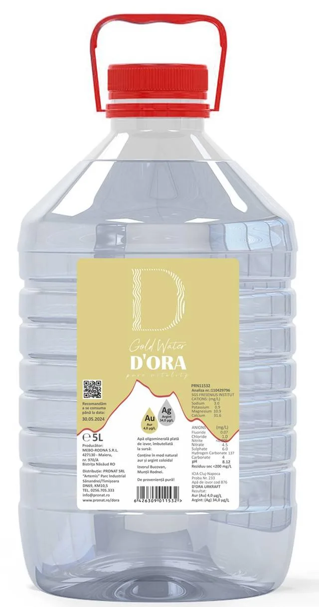 Apa alcalina cu aur DORA - Gold Water D'ORA, 5L Mebo Rodna — preț și oferte