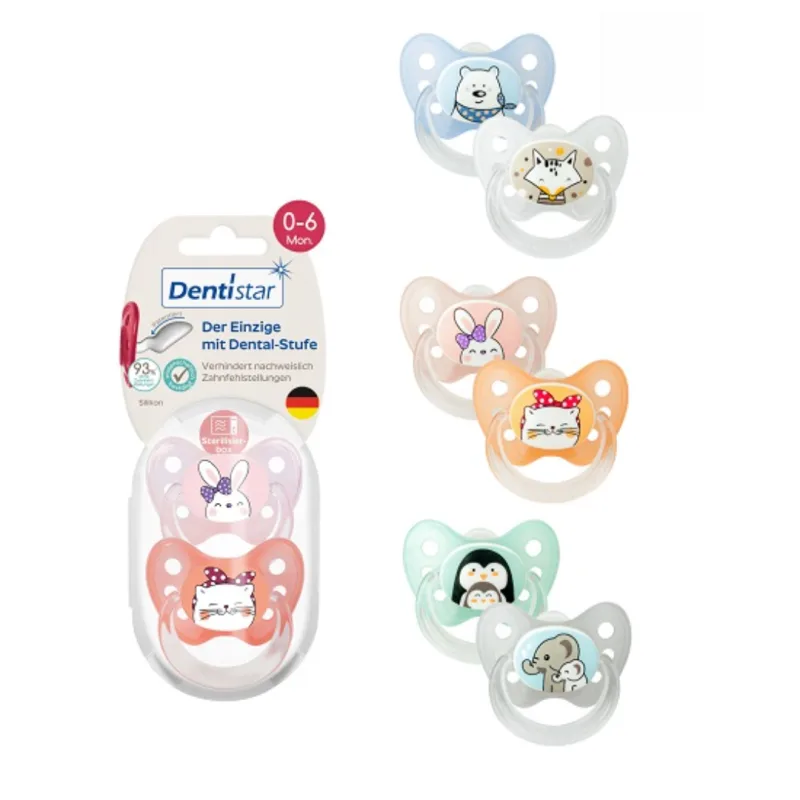 Set 2 suzete cu inel din silicon, cutie sterilizare, 0-6 luni, 1 set,  Dentistar — preț și oferte