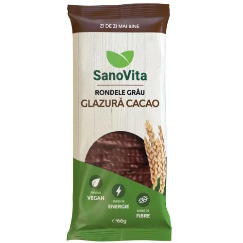 Rondele din Grau Expandat cu Glazura de Cacao 66g Sanovita — preț și oferte