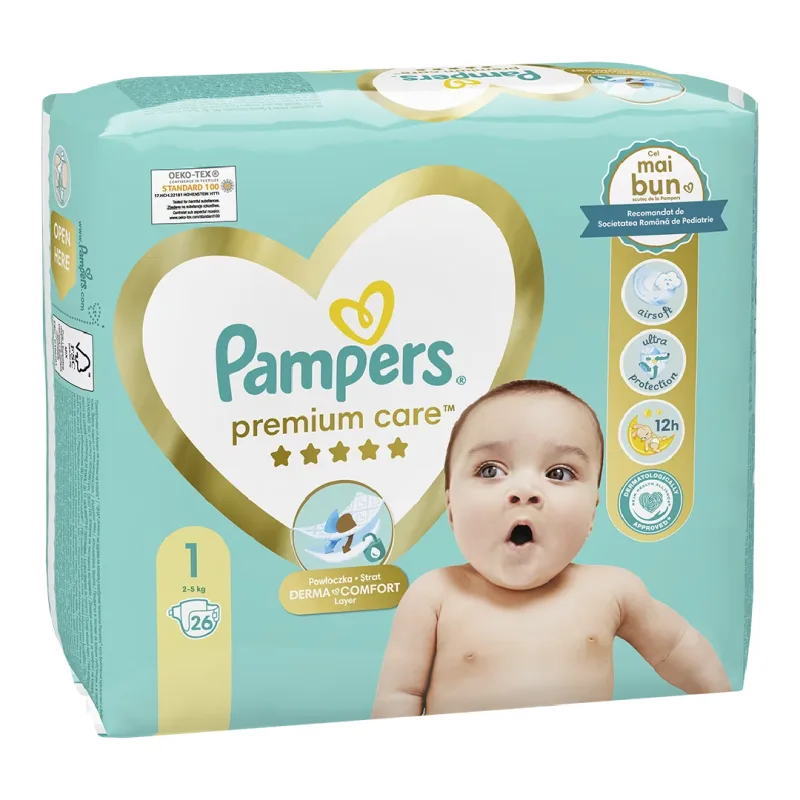 Pampers Scutece Premium Care Junior Marimea 1, 2-5kg, 26 bucati — preț și oferte