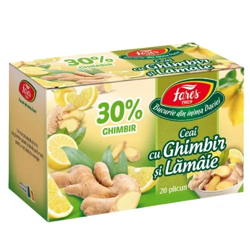 Ceai cu Ghimbir 30% si Lamaie, 20 plicuri, Fares — preț și oferte