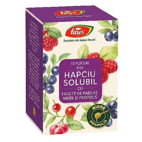 Hapciu Solubil cu Fructe de Padure, Miere si Propolis, 10 plicuri, Fares — preț și oferte