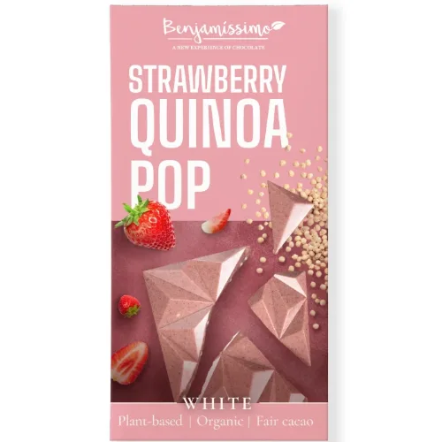 Ciocolata piramida Alba cu Capsuni si Quinoa Eco 60g Benjamissimo — preț și oferte