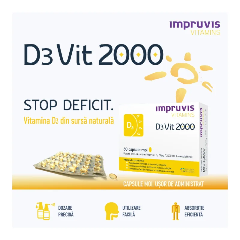 Vitamina D3 2000 U.I. D3Vit, 60 capsule moi, Impruvis — preț și oferte