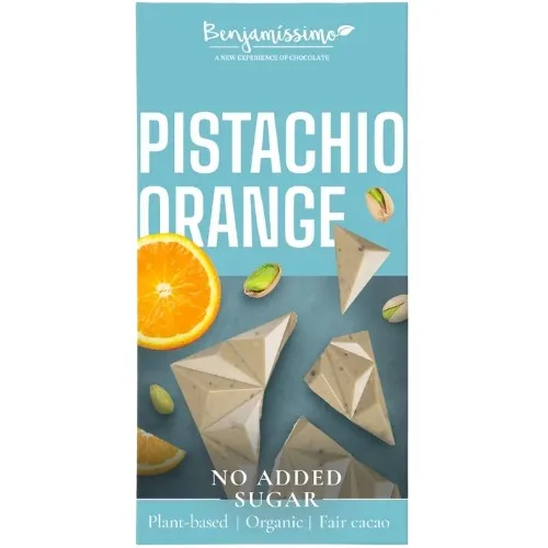 Ciocolata alba cu Fistic si Portocale, fara zahar, Eco, 60g, Benjamissimo — preț și oferte
