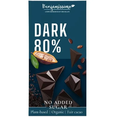 Ciocolata neagra cu 80% Cacao, Eco, 60g, Benjamissimo — preț și oferte