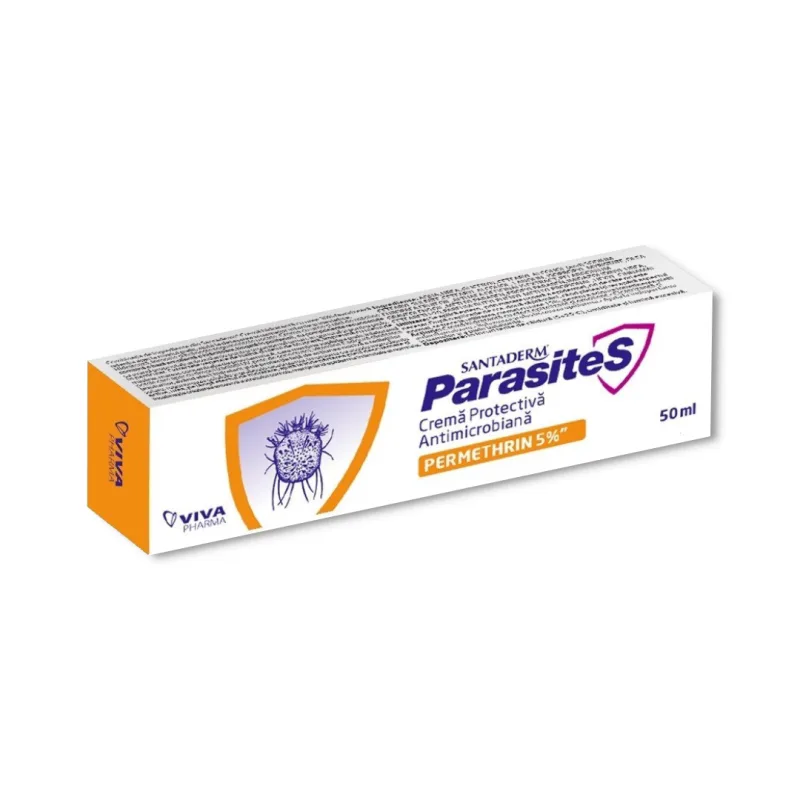 Crema protectiva antimicrobiana cu Permetrina 5% Parasites Santaderm, 50 ml, Viva Pharma — preț și oferte