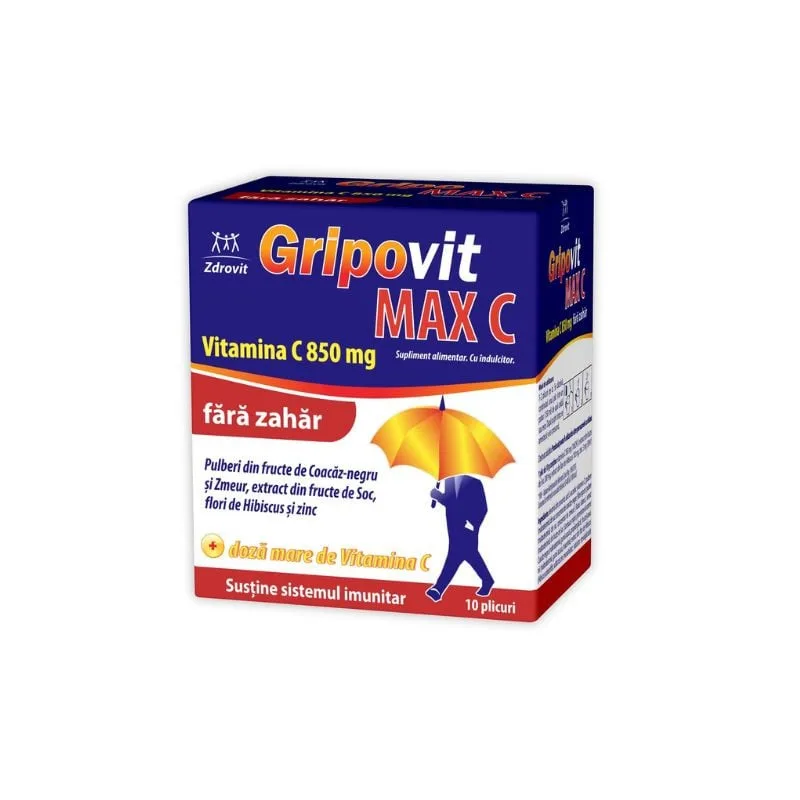 Gripovit Max C fara zahar, 10 plicuri, Zdrovit — preț și oferte