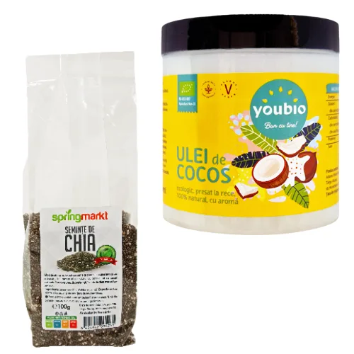 Pachet Ulei de Cocos organic 250ml, Youbio + Seminte chia — preț și oferte