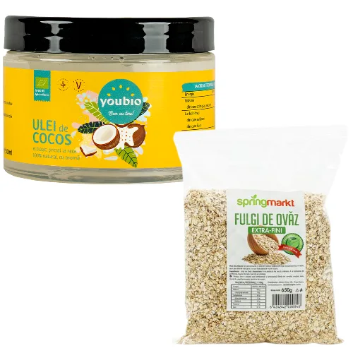 Pachet Ulei de Cocos organic 500ml, Youbio + Fulgi de ovaz 650gr — preț și oferte