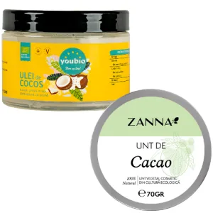Pachet Ulei de Cocos organic 500ml, Youbio + Unt de Cacao Bio