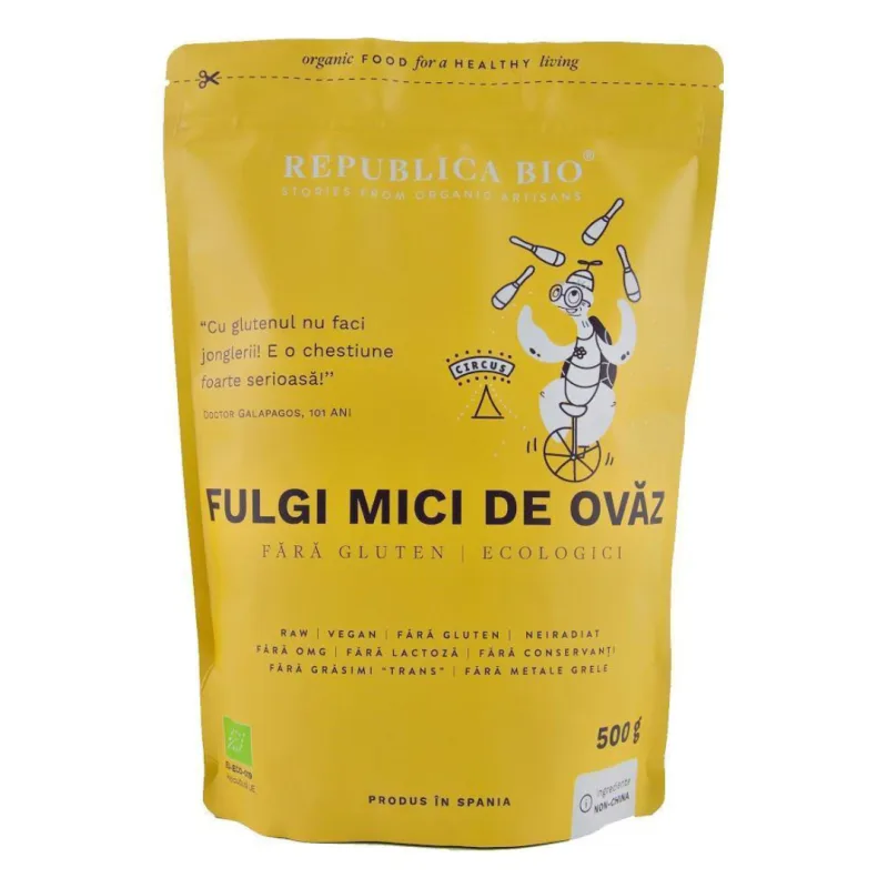 Fulgi mici de ovaz ecologici, fara gluten, 500 g, Republica Bio — preț și oferte