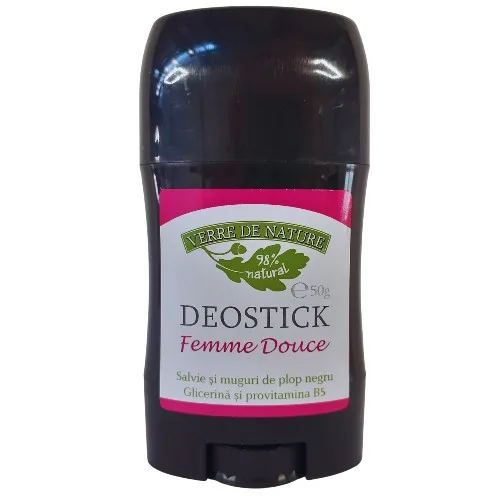 Deostick Femme Douce, cu Salvie si Muguri de Plop Negru, 50g, Verre de Nature — preț și oferte