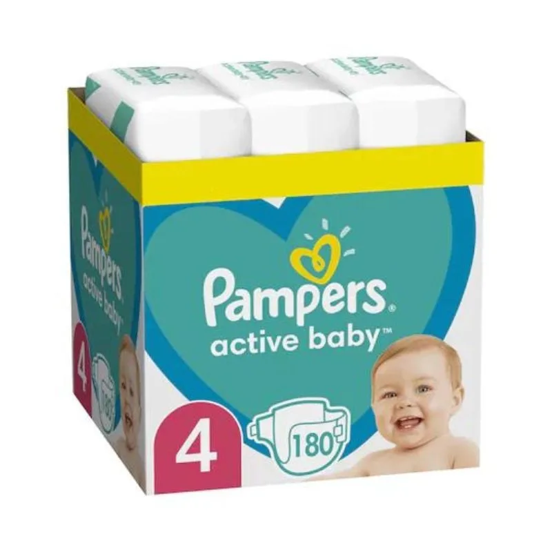 Scutece Active Baby, Marimea 4, 9 -14 kg, XXL BOX, 180 bucati, Pampers — preț și oferte