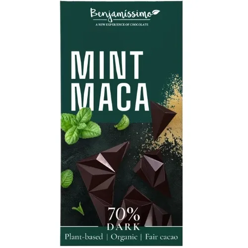 Ciocolata nagra 70% cu Menta si Maca, Eco, 60g, Benjamissimo — preț și oferte