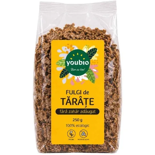 Fulgi de tarate din grau integral, fara zahar adaugat, organic, 250g, Youbio — preț și oferte