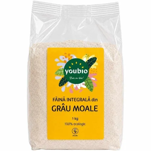 Faina din grau moale integral, organic, 1kg, Youbio — preț și oferte
