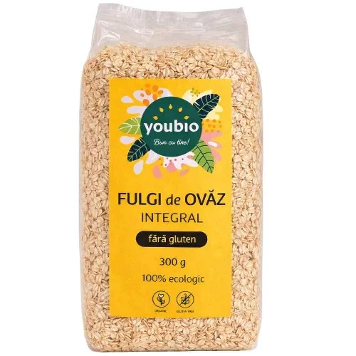 Fulgi de ovaz integrali, fara gluten, organic, 300g, youbio — preț și oferte
