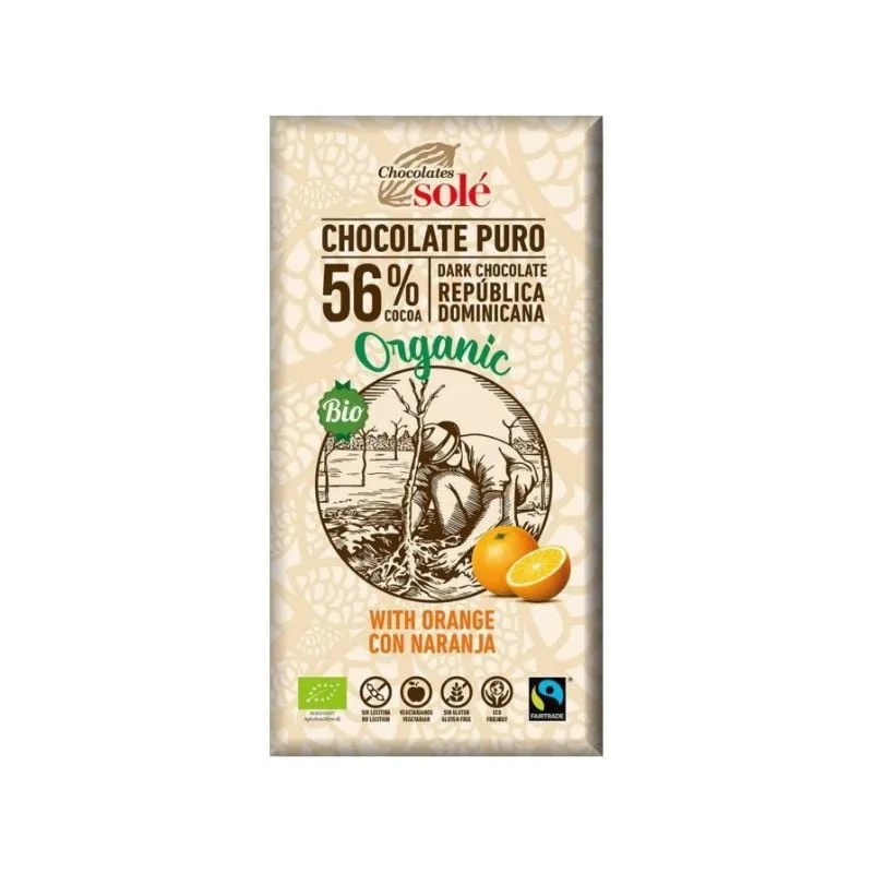 Ciocolata bio cu 56% cacao si portocale, 100g, Chocolates Sole — preț și oferte