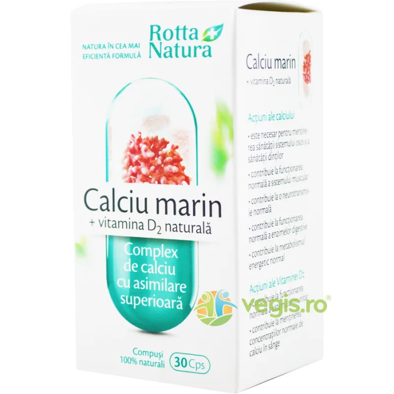 Calciu Marin + Vitamina D2 30cps ROTTA NATURA — preț și oferte