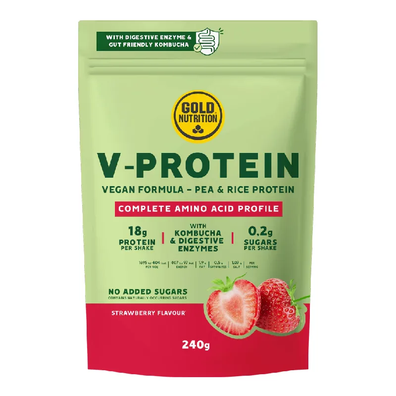 Gold Nutrition Pudra Proteica Vegetala V-protein Capsuni, 240g GOLD NUTRITION EEC SRL — preț și oferte