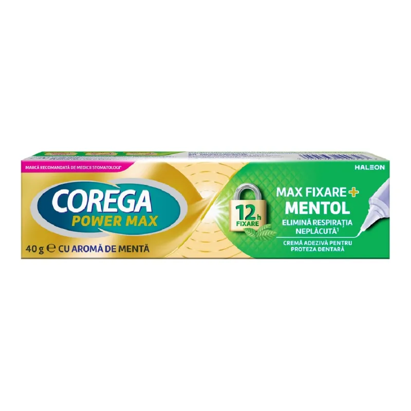 Crema adeziva pentru proteza dentara Max Fixare + Mentol Corega, 40 g, Haleon — preț și oferte