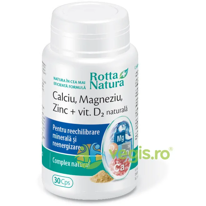 Calciu Magneziu Zinc + Vitamina D2 Naturala 30cps ROTTA NATURA — preț și oferte