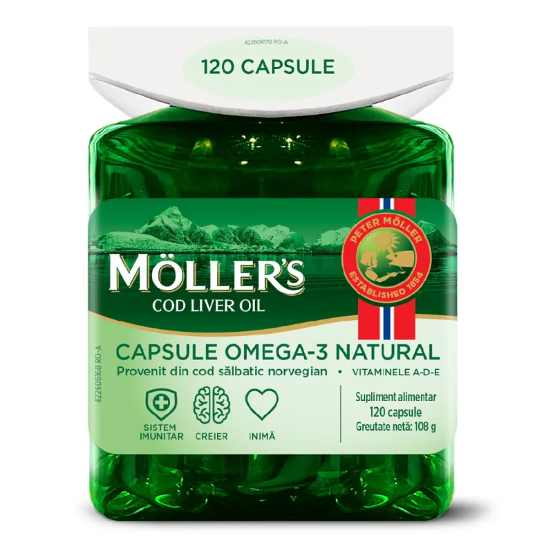 Ulei din ficat de cod, 120 capsule, Moller's — preț și oferte