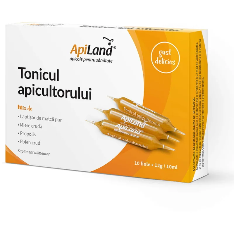 Tonicul Apicultorului - Laptisor de Matca Pur, Miere, Propolis si Polen 10 fiole x 10ml APILAND — preț și oferte