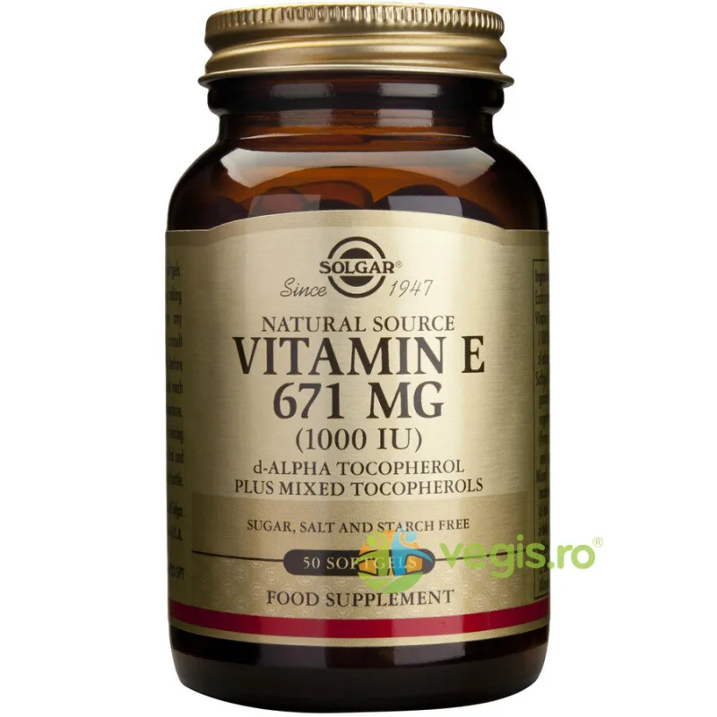 Vitamina E din surse naturale 671 mg (1000 UI) 50cps SOLGAR — preț și oferte