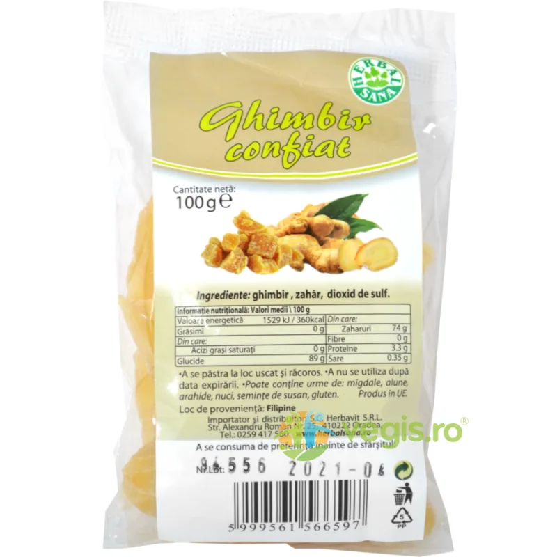 Ghimbir Confiat 100gr Herbavit — preț și oferte
