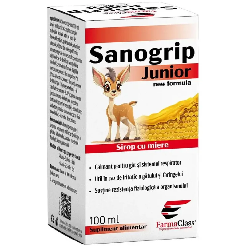 Sanogrip Junior Sirop cu Miere 100ml Farmaclass — preț și oferte