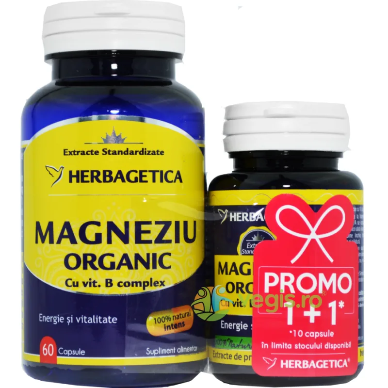 Pachet Magneziu Organic cu B-Complex 60cps+10cps Promo HERBAGETICA — preț și oferte