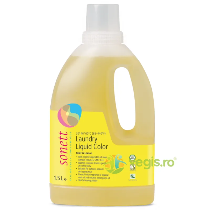 Detergent Lichid pentru Rufe Colorate cu Menta si Lamaie Ecologic/Bio 1.5L SONETT — preț și oferte