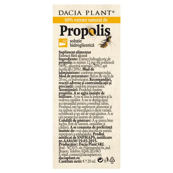 Propolis Fara Alcool Spray 20ml DACIA PLANT — preț și oferte