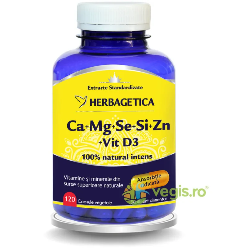 Complex Forte (Ca+Mg+Se+Si+Zn) Cu Vitamina D3 120cps HERBAGETICA — preț și oferte