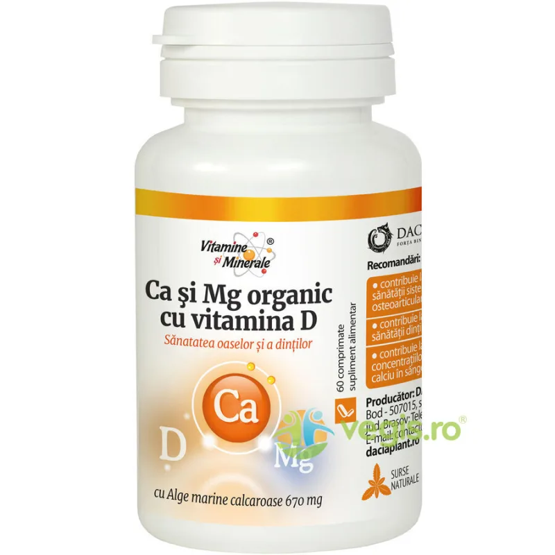 Calciu Si Magneziu Organic Cu Vitamina D 60Cpr DACIA PLANT — preț și oferte