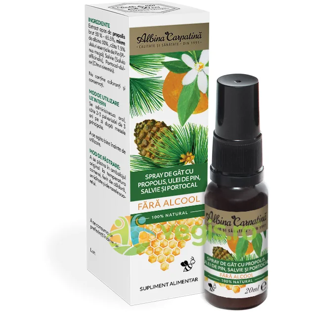 Spray de Gat cu Propolis, Pin, Salvie si Portocal fara Alcool 20ml Albina Carpatina — preț și oferte