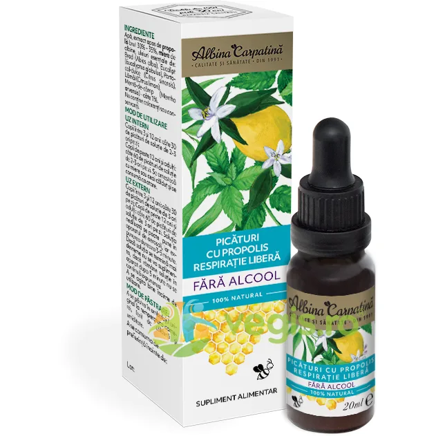 Picaturi cu Propolis Respiratie Libera fara Alcool 20ml Albina Carpatina — preț și oferte
