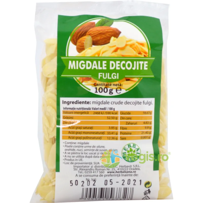 Fulgi de Migdale Crude Decojite 100g Herbavit — preț și oferte