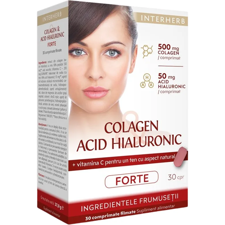 Colagen si Acid Hialuronic Forte 30tb INTERHERB — preț și oferte