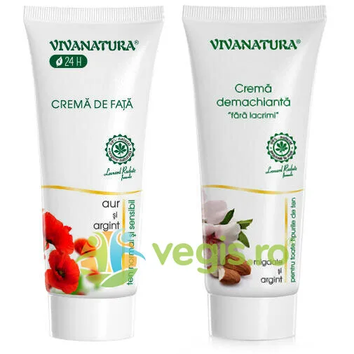Pachet Crema de Fata cu Aur si Argint 75ml + Crema Demachianta 75ml VIVA&nbsp;NATURA — preț și oferte