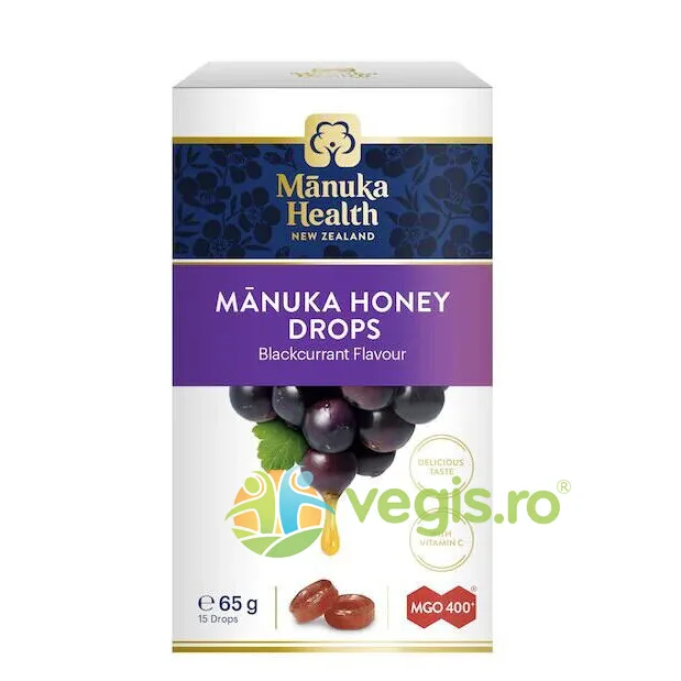 Bomboane cu Miere de Manuka MGO™ 400+ si Coacaze 65g MANUKA&nbsp;HEALTH — preț și oferte