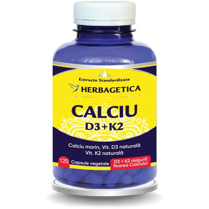 Calciu + D3 + K2 Mena Q7 Naturala 120Cps HERBAGETICA — preț și oferte