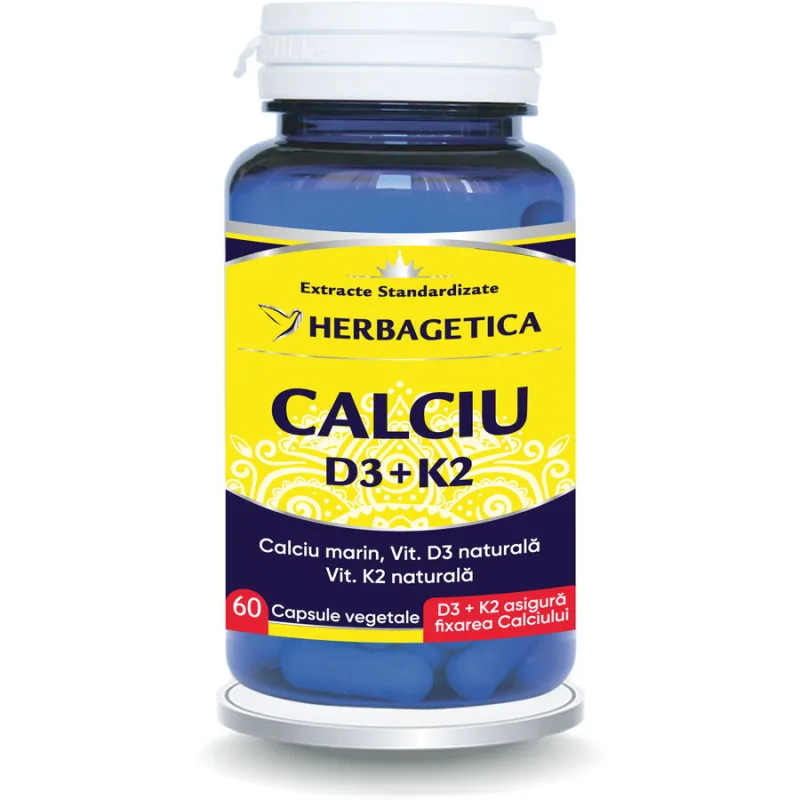 Calciu + D3 + K2 Mena Q7 Naturala 60cps HERBAGETICA — preț și oferte