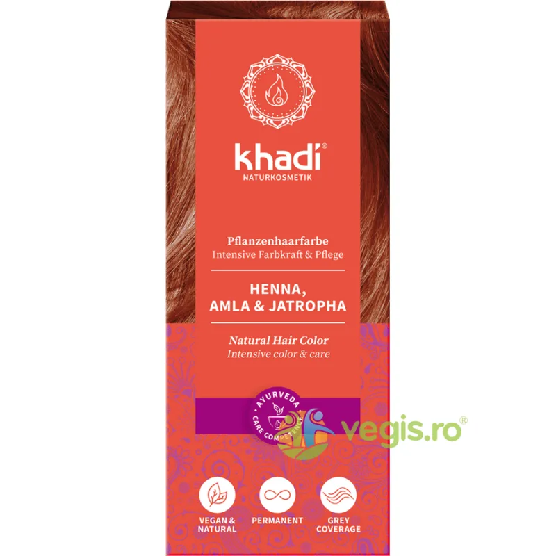 Vopsea de Par Naturala cu Henna, Amla si Jatropha – Rosu 100g Khadi — preț și oferte