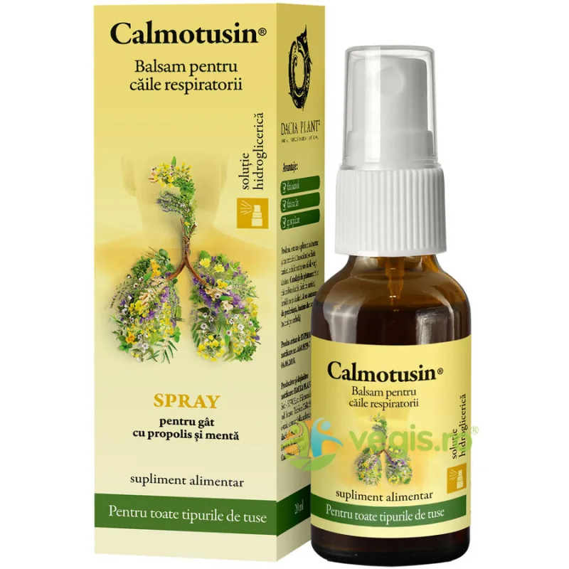 Calmotusin - Spray pentru Gat cu Propolis si Menta Fara Alcool 20ml DACIA PLANT — preț și oferte